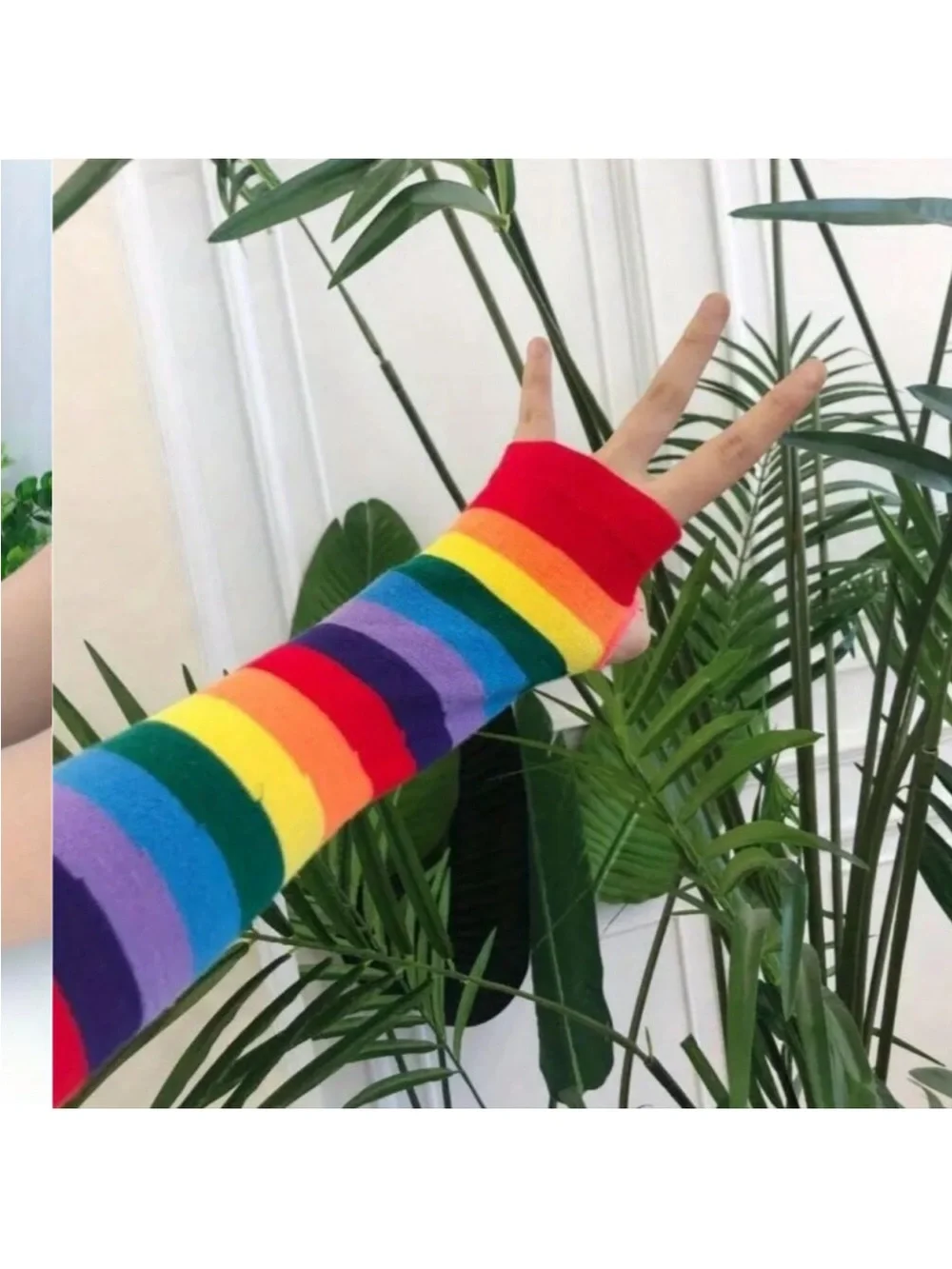 Rainbow fingerless gloves sleeves thumb hole multicolor accessory lgbtq